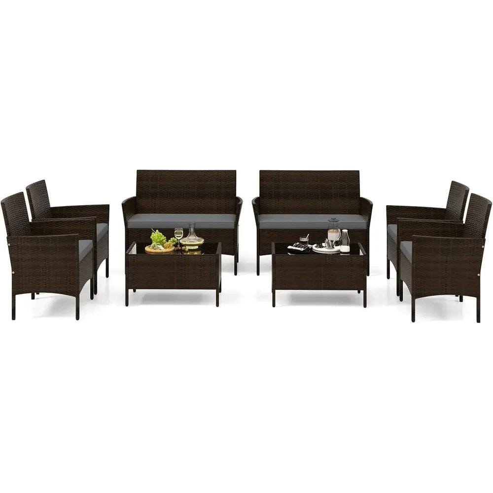 Outdoor Furniture Loveseat - 8-Piece Outdoor Rattan Patio Furniture Set