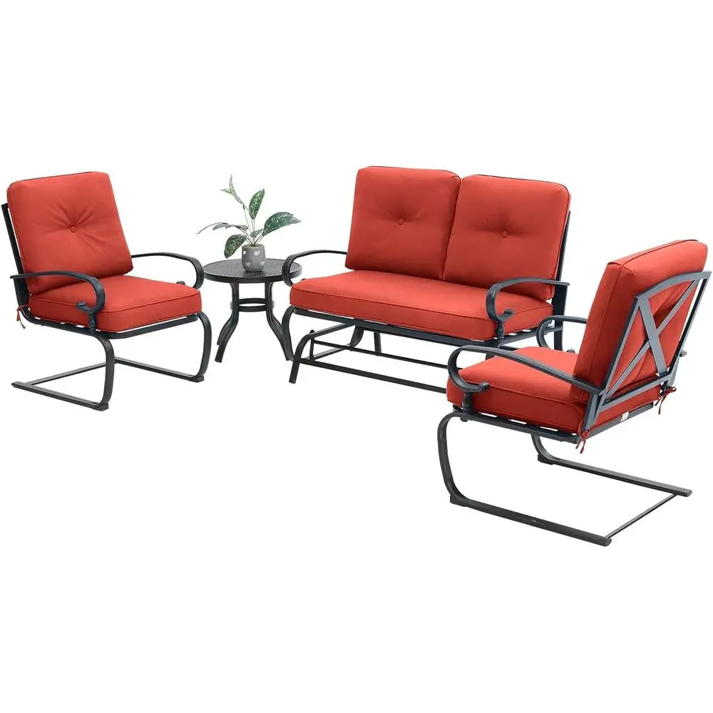 Outdoor Furniture Loveseat - 4-Piece Red Outdoor Wrought Iron Patio