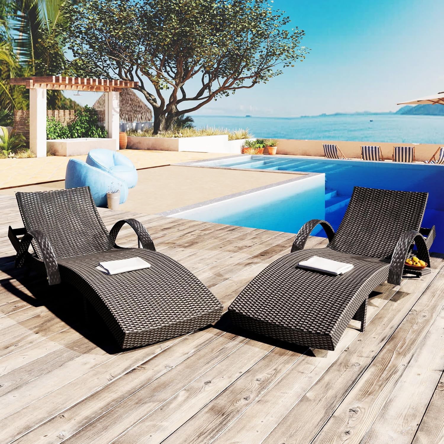 Outdoor Furniture Recliner Set - 80'' Adjustable Reclining Chaise Lounge Set