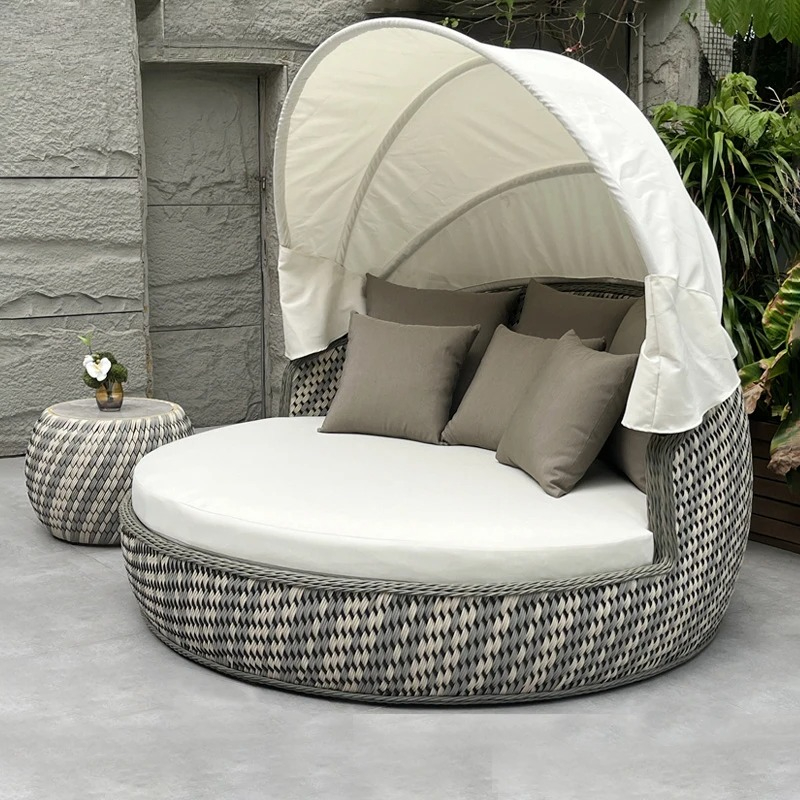 Outdoor Furniture Lounge Set - Daybed,Anti-UV Rustproof Round,Wicker Lounge Sofa,Canopy Cushioned,Outdoor