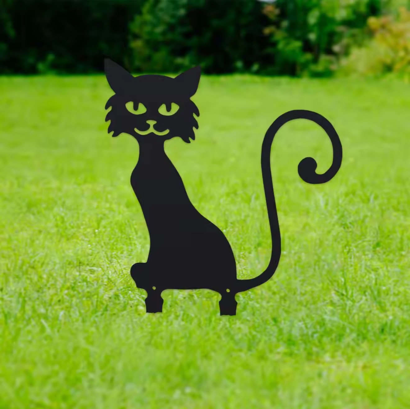 Outdoor Furniture Decor - Charming Black Furry Kitten Metal Garden