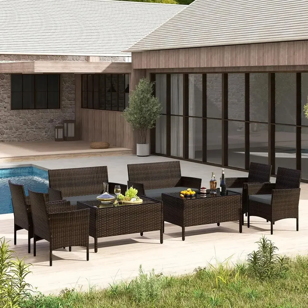 8-Piece Outdoor Rattan Patio F - Outdoor Furniture Loveseat ulasan dan harga