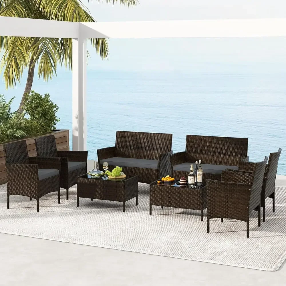 8-Piece Outdoor Rattan Patio F - Outdoor Furniture Loveseat ulasan dan harga