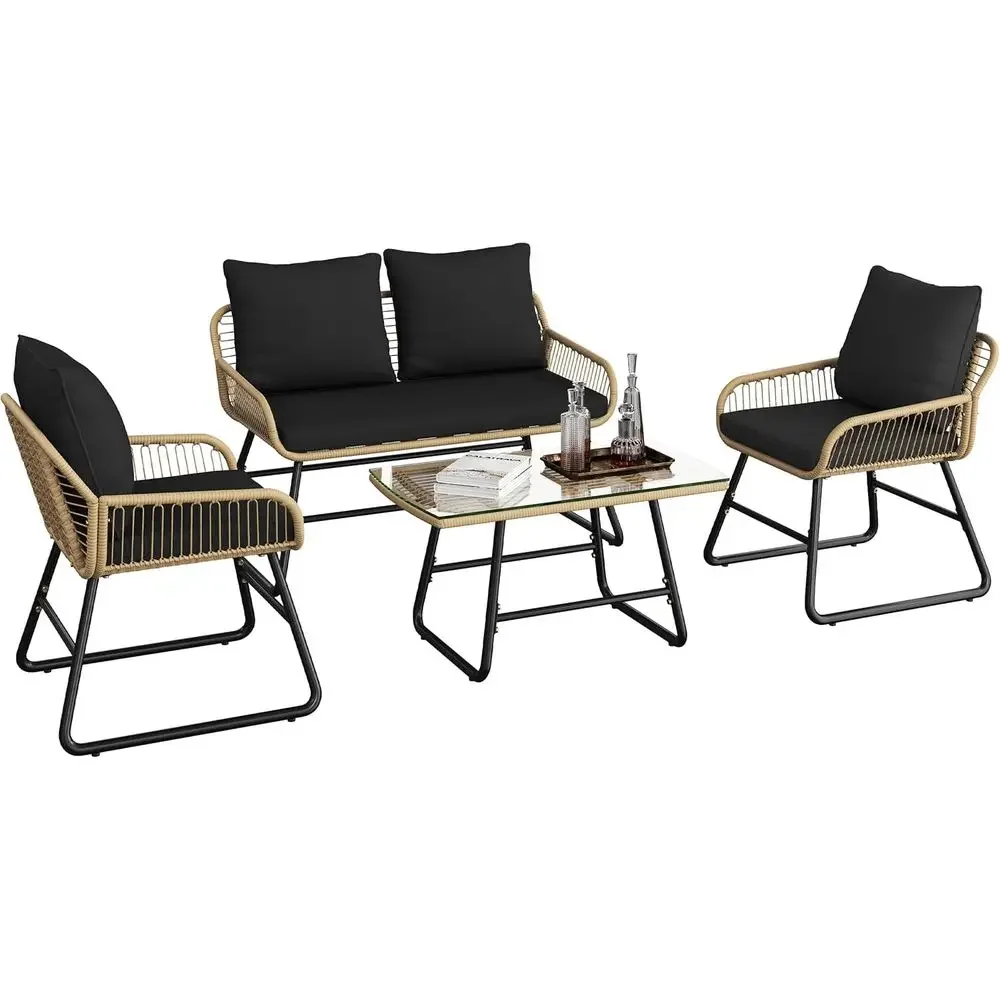 4-Piece Outdoor Wicker Patio F - Outdoor Furniture Loveseat ulasan dan harga