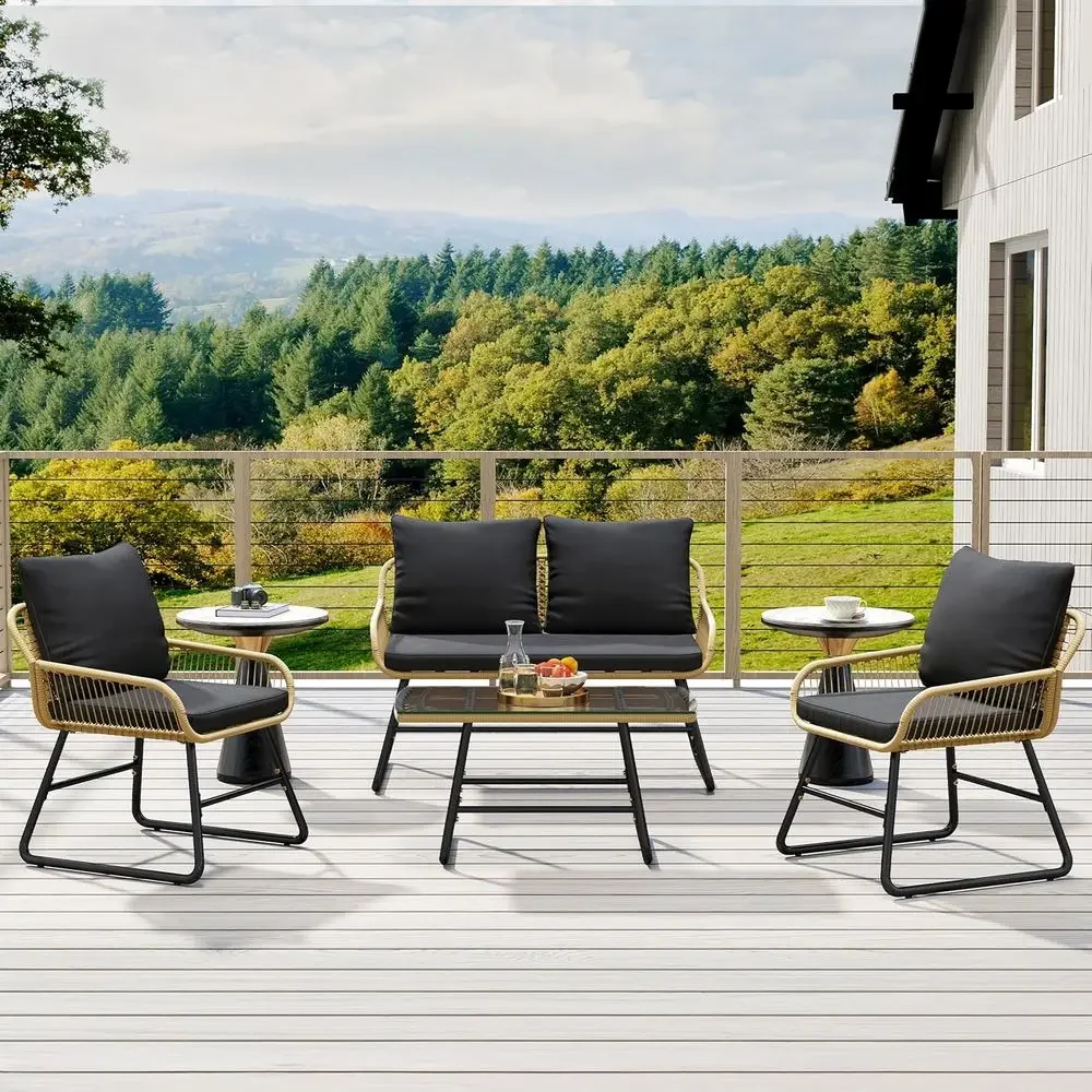4-Piece Outdoor Wicker Patio F - Outdoor Furniture Loveseat ulasan dan harga