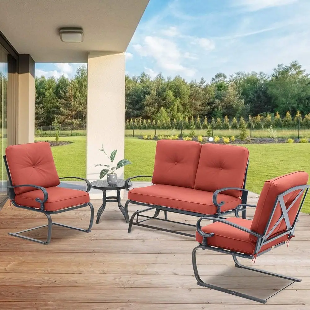 4-Piece Red Outdoor Wrought Ir - Outdoor Furniture Loveseat ulasan dan harga