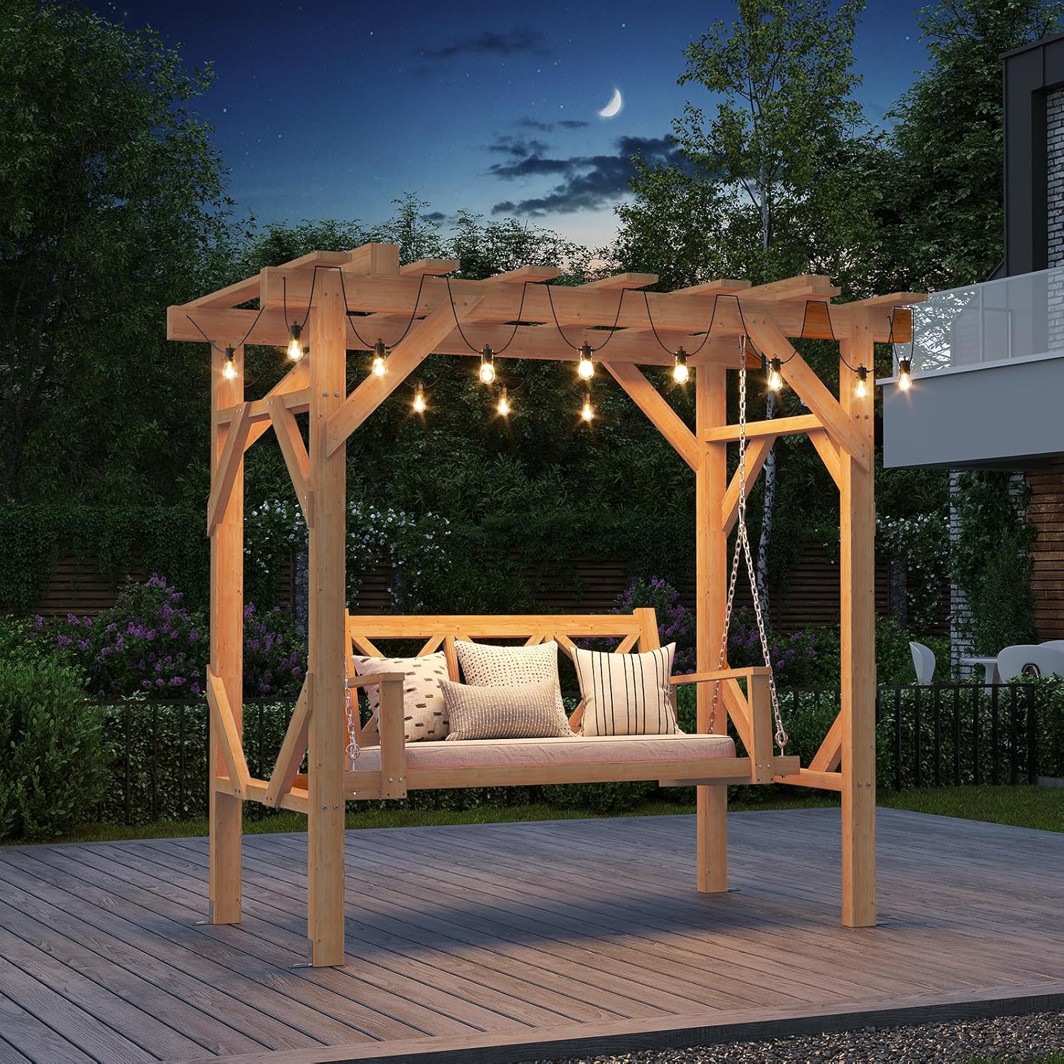 Cedar Wood Pergola Swing Bench - Hanging Egg Chair ulasan dan harga