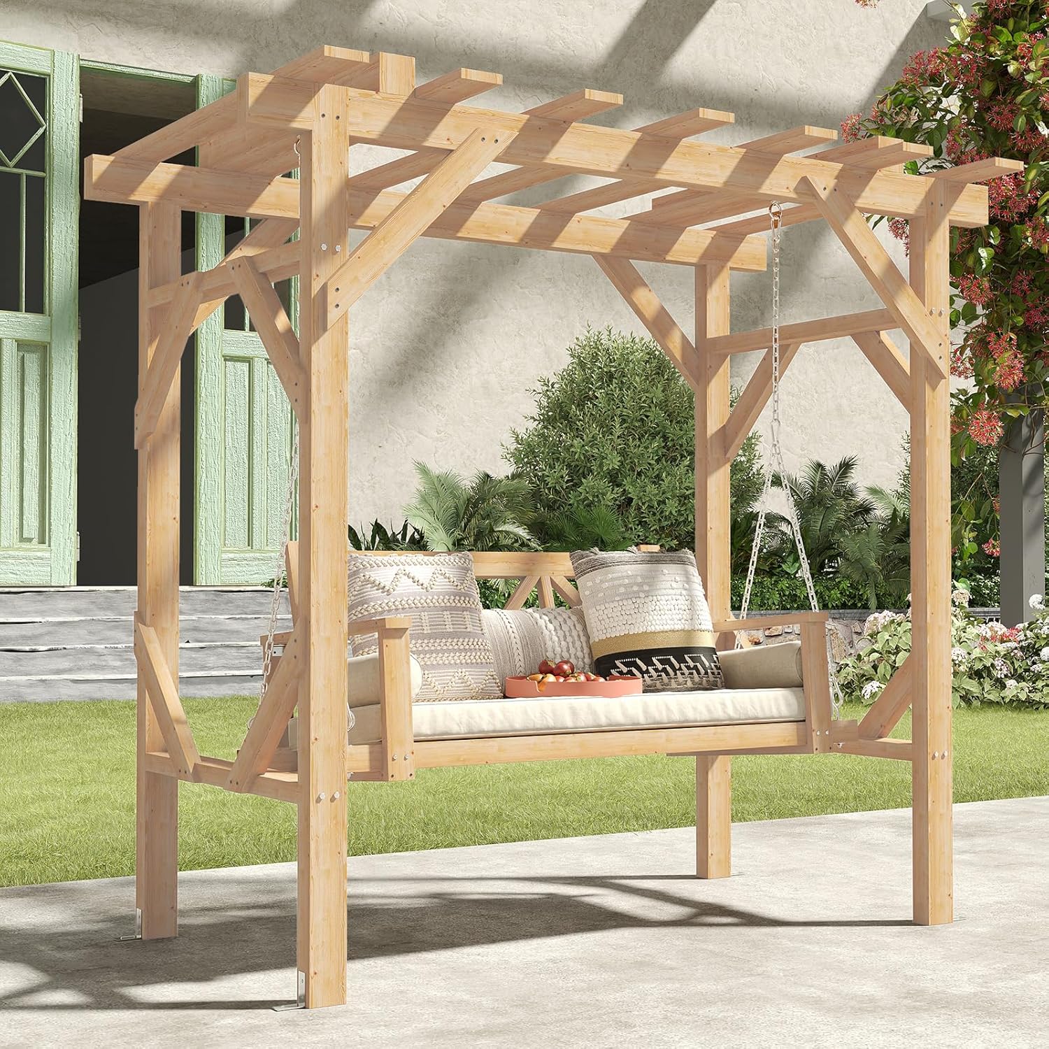 Cedar Wood Pergola Swing Bench - Hanging Egg Chair ulasan dan harga