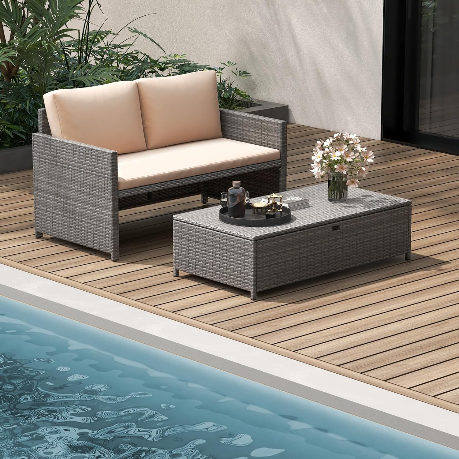 Wicker Patio Daybed Loveseat O - Outdoor Furniture Loveseat ulasan dan harga