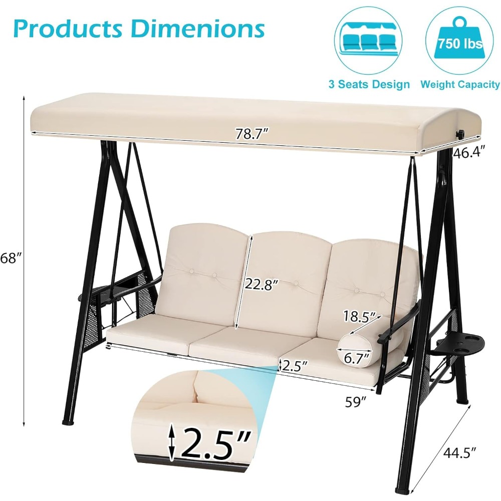 Outdoor Porch Swing, 3-Seat Po - Hanging Egg Chair ulasan dan harga