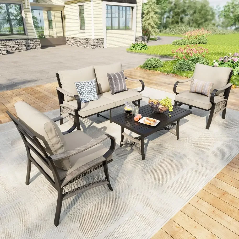 4-Piece Metal Outdoor Patio Fu - Outdoor Furniture Loveseat ulasan dan harga
