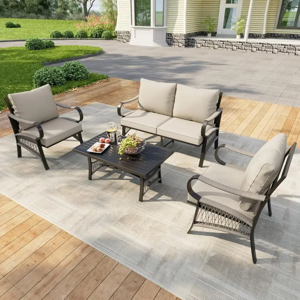 4-Piece Metal Outdoor Patio Fu - Outdoor Furniture Loveseat ulasan dan harga