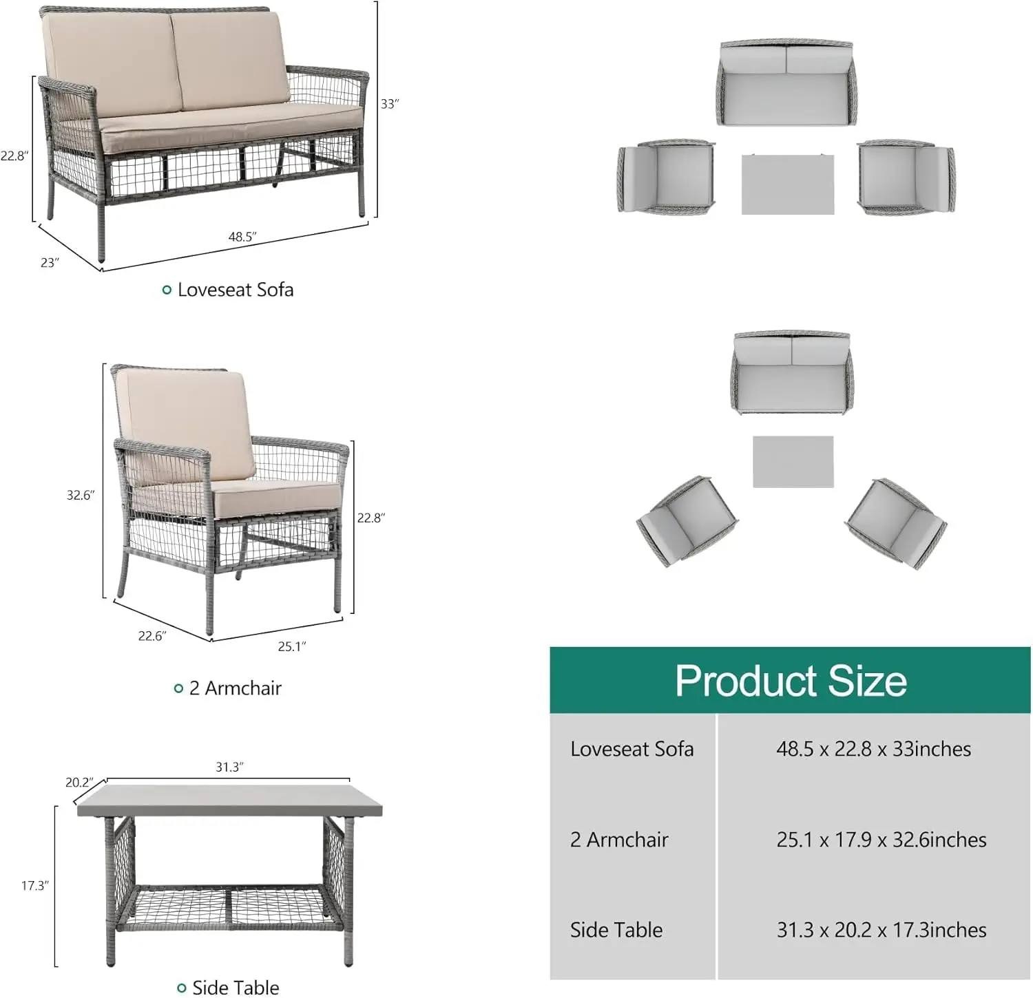 4 Pieces Outdoor Patio Furnitu - Outdoor Furniture Loveseat ulasan dan harga