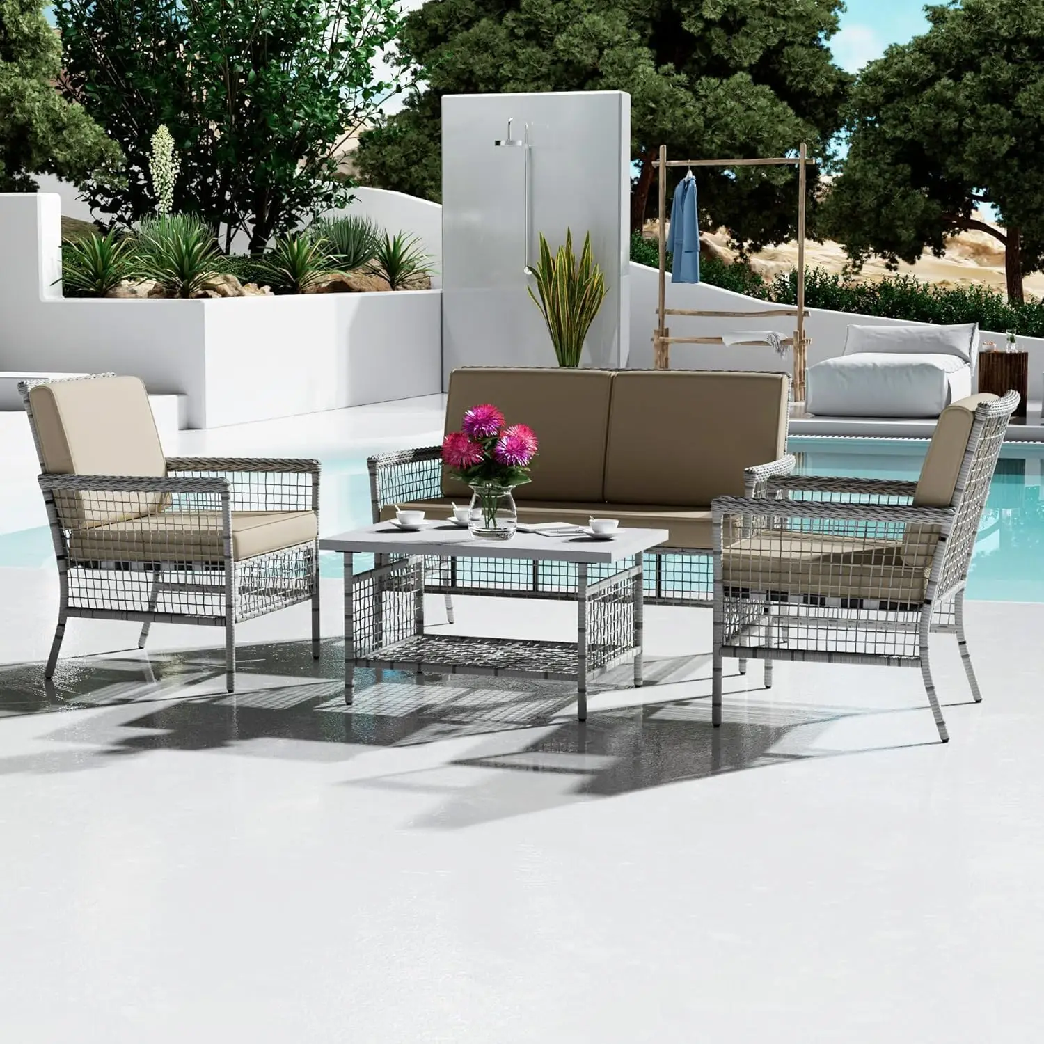 4 Pieces Outdoor Patio Furnitu - Outdoor Furniture Loveseat ulasan dan harga