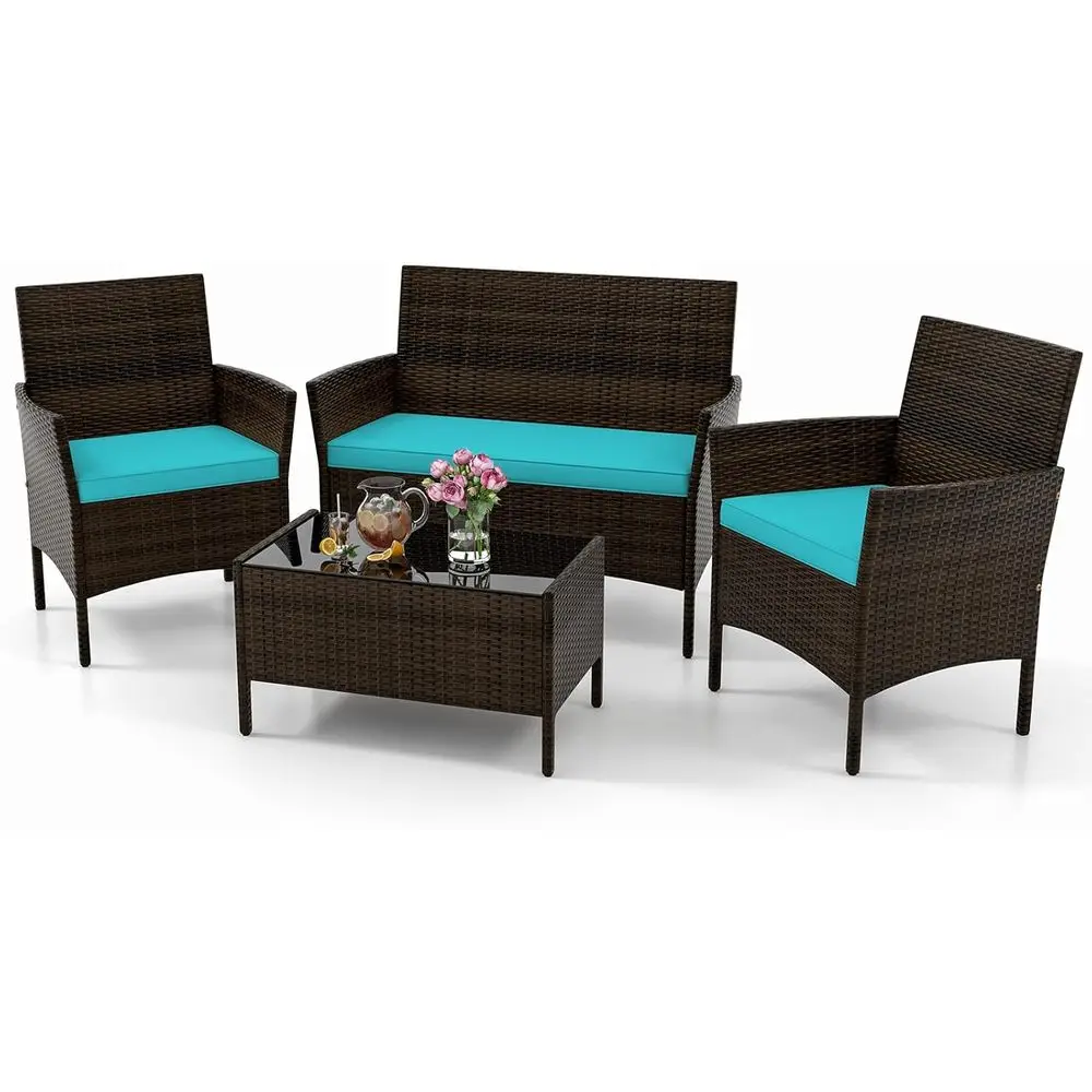 Turquoise 4-Piece Outdoor Pati - Outdoor Furniture Loveseat ulasan dan harga