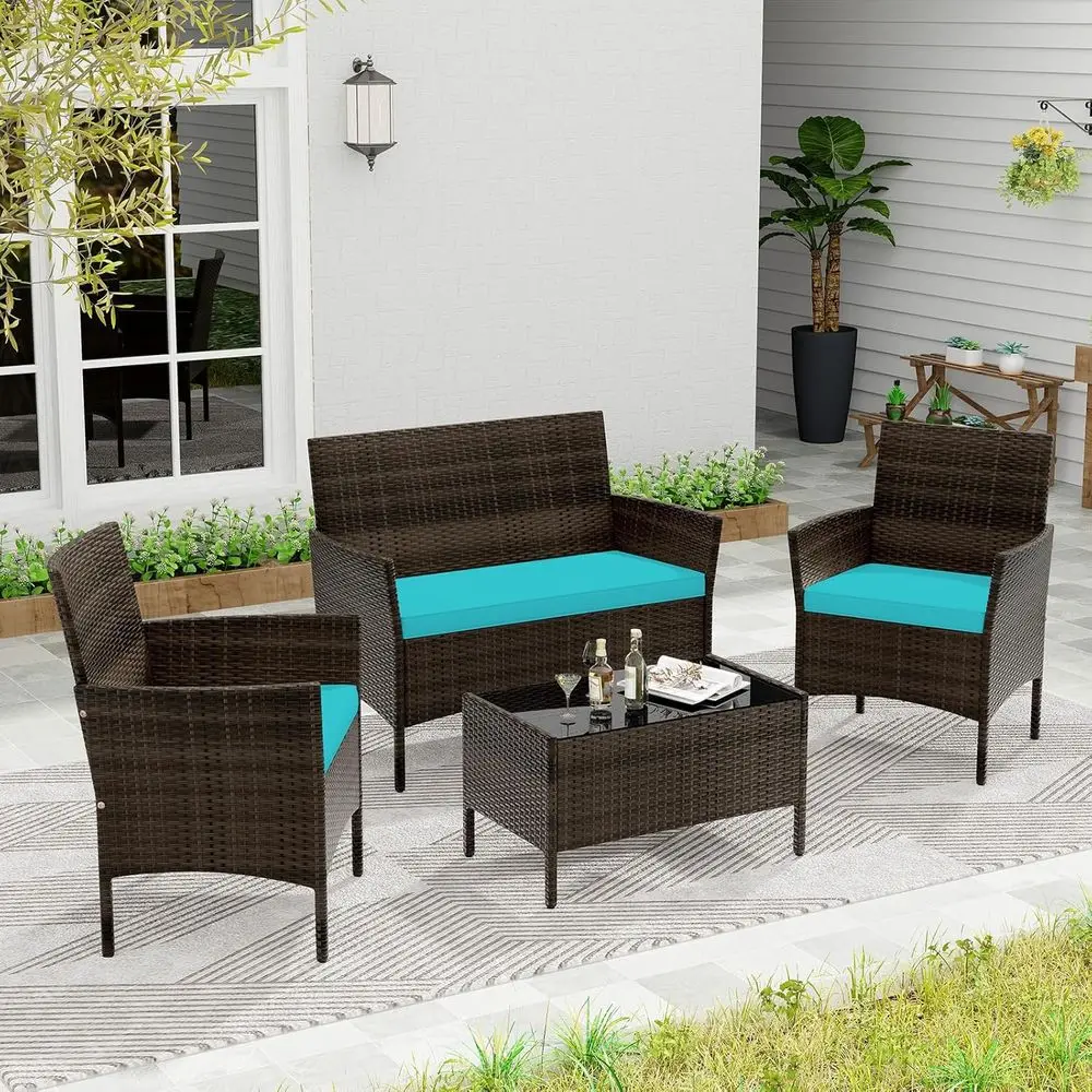 Turquoise 4-Piece Outdoor Pati - Outdoor Furniture Loveseat ulasan dan harga