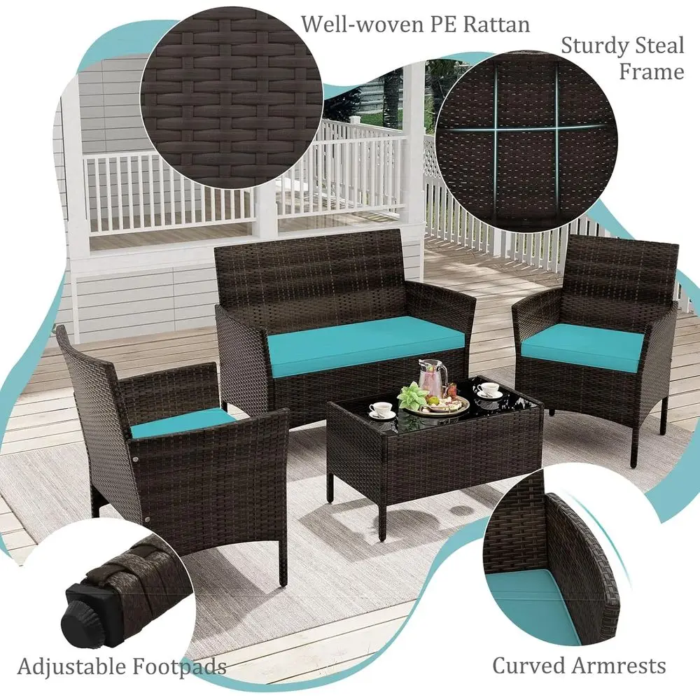 Turquoise 4-Piece Outdoor Pati - Outdoor Furniture Loveseat ulasan dan harga